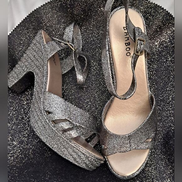Sz 8 Silver Glitter Jelly Block High Heel Sandals Shoes NEW Platform Metallic - Picture 6 of 8